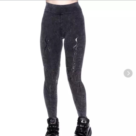 Killstar Pants - Women's Black Embossed High-Waist Leggings